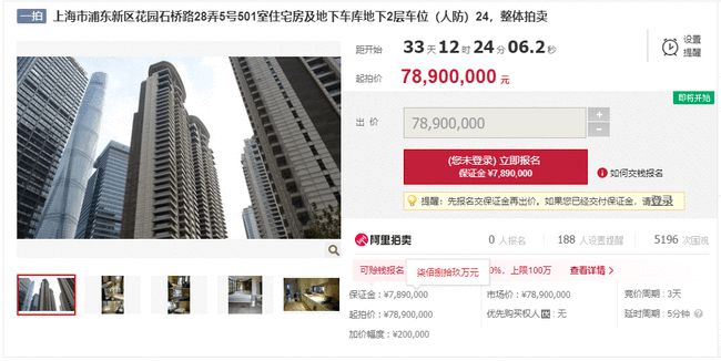 上海汤臣一品7890万元司法拍卖 此前2套天价成交
